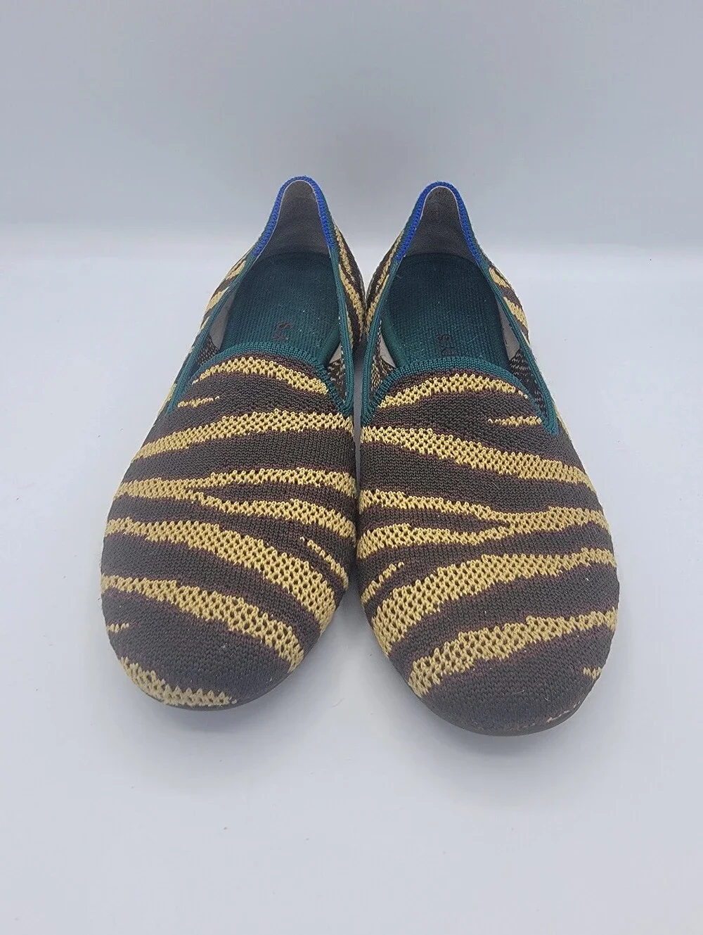Rothy's Brown and Yellow Striped Knit Slip-On Flats